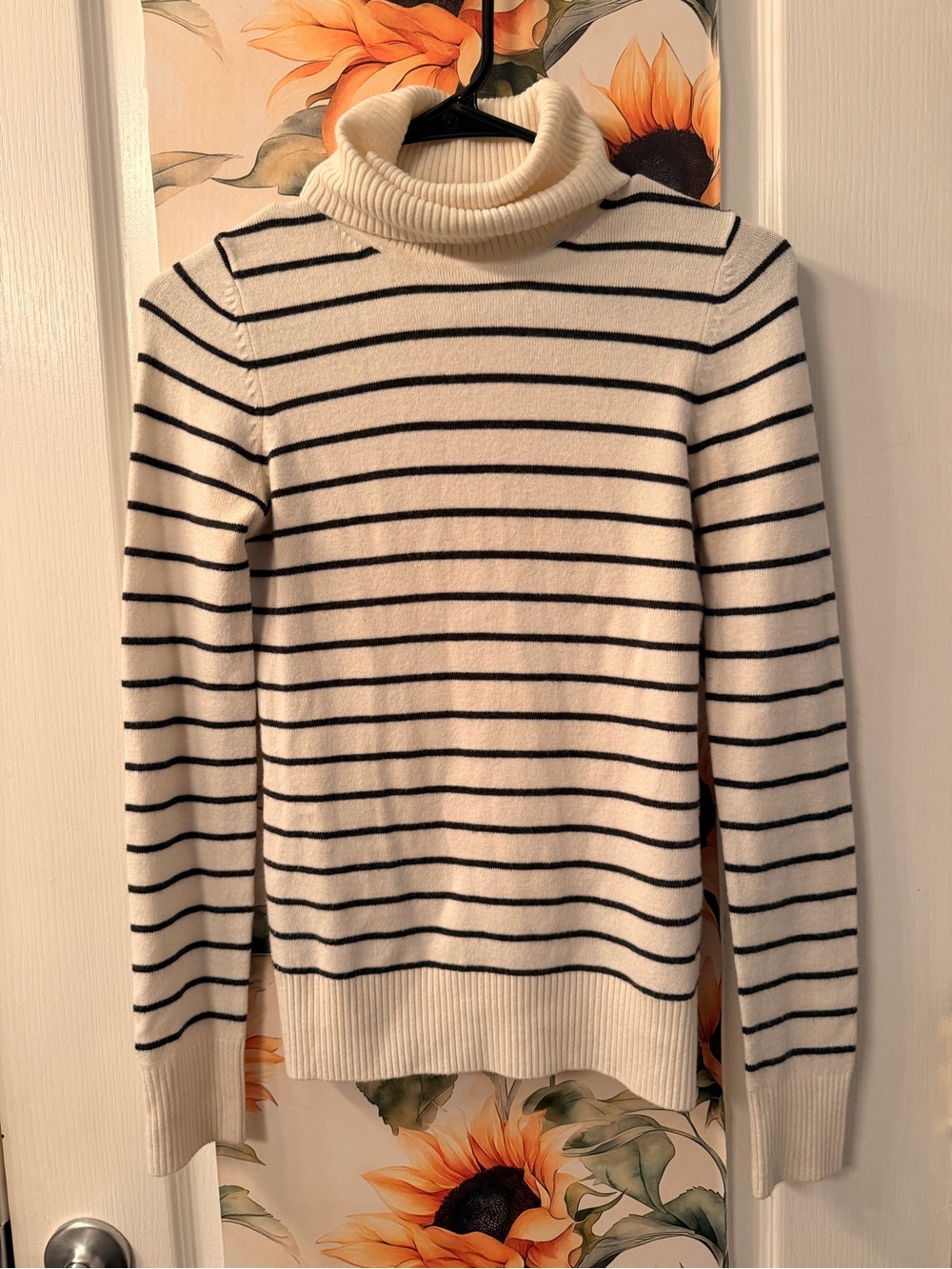 French Connection Cream & Black Striped Turtleneck Sweater
